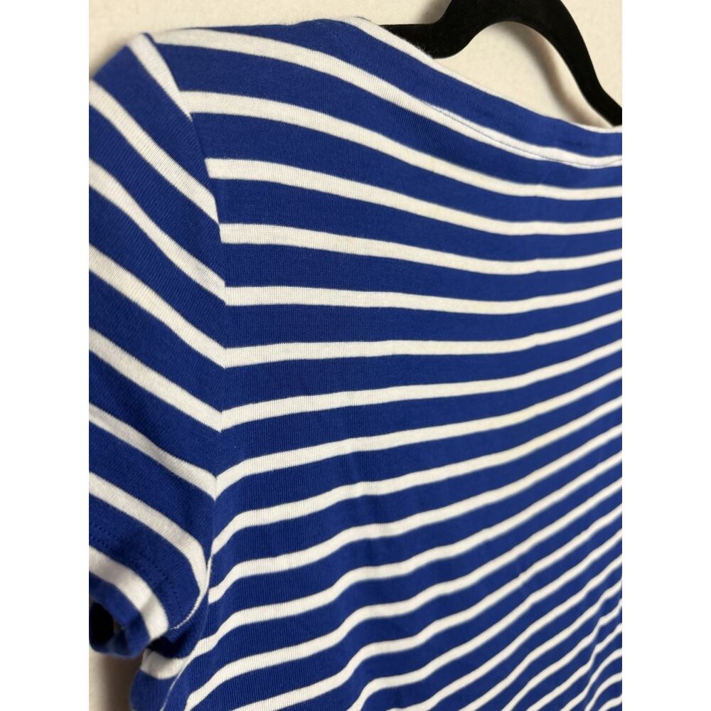 Talbots Womens Navy Blue White Striped Short Sleeve Shirt Size SP Pink Bead Fish - Picture 7 of 7